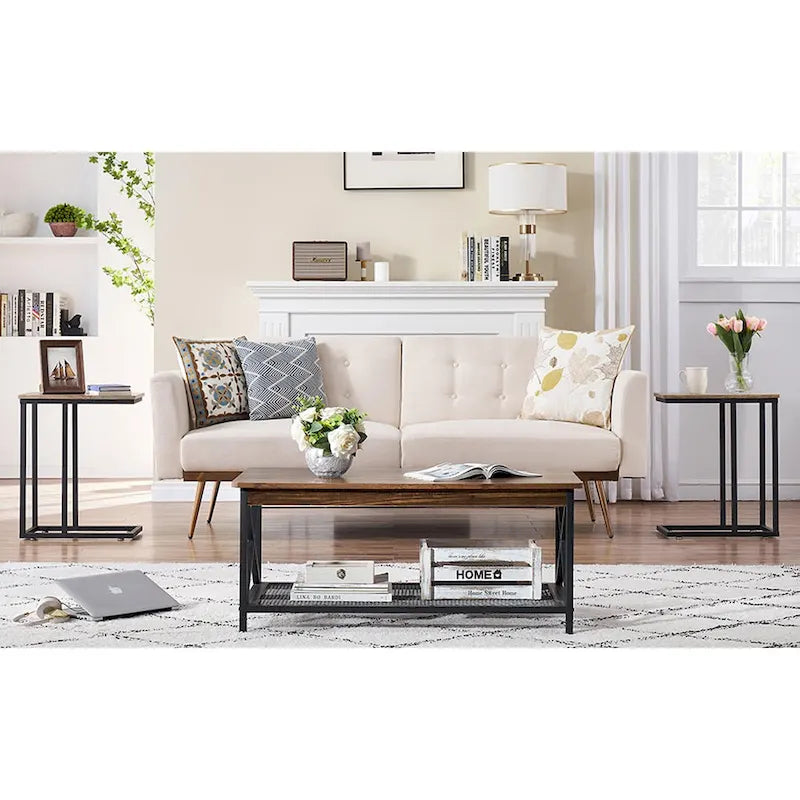 Javlergo Ensemble de 3 Tables Basses pour Salon, Table Basse en Bois et Ensemble de 2 Tables d'Appoint en C