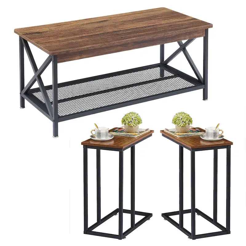 Javlergo Ensemble de 3 Tables Basses pour Salon, Table Basse en Bois et Ensemble de 2 Tables d'Appoint en C