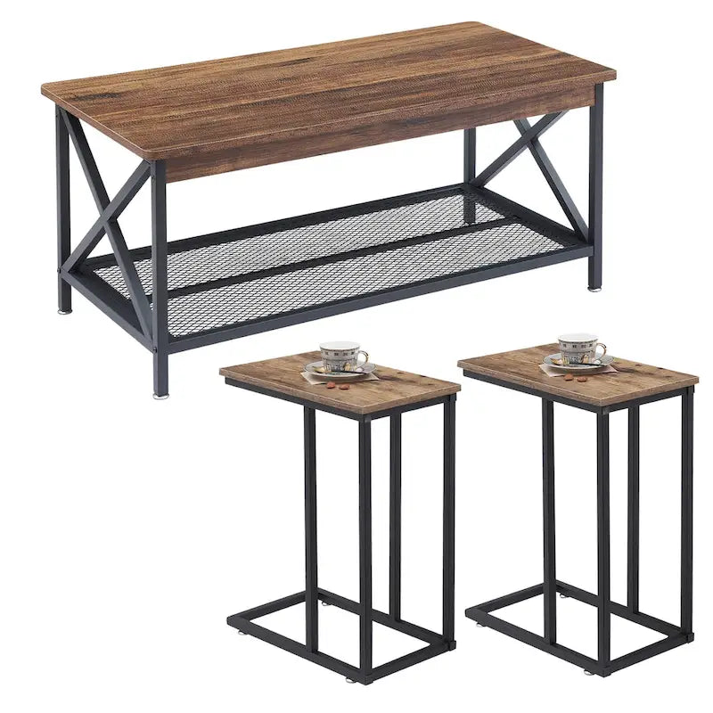 Javlergo Ensemble de 3 Tables Basses pour Salon, Table Basse en Bois et Ensemble de 2 Tables d'Appoint en C