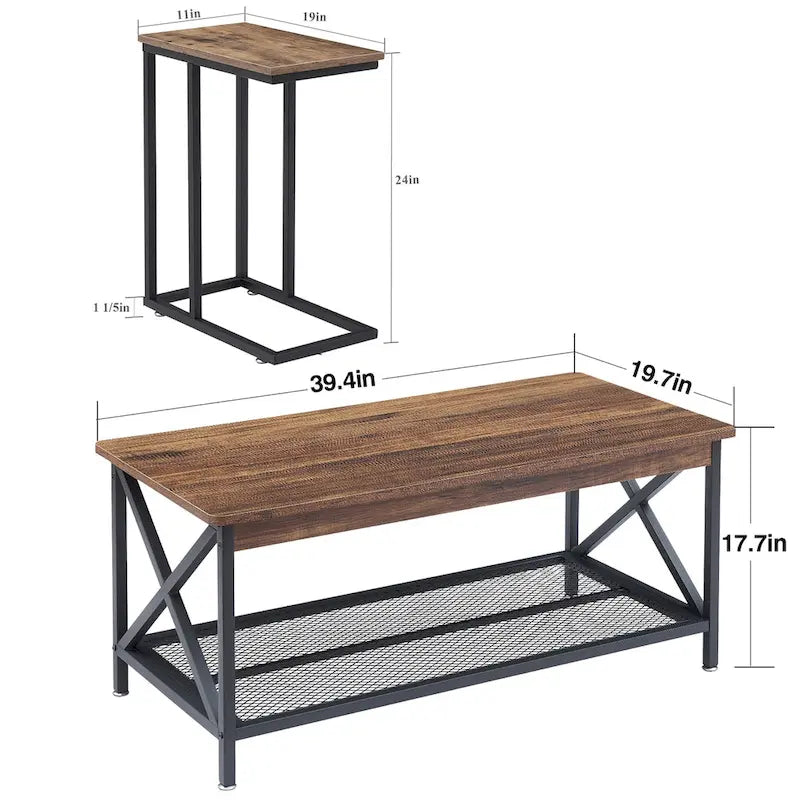 Javlergo Ensemble de 3 Tables Basses pour Salon, Table Basse en Bois et Ensemble de 2 Tables d'Appoint en C