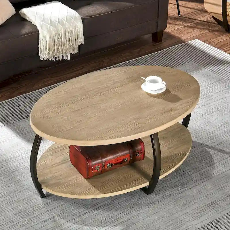 Table basse ovale, table basse elliptique industrielle à 2 niveaux
