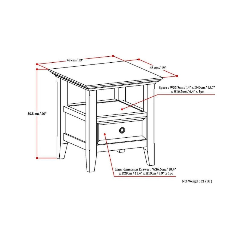 WYNDENHALL Halifax Table d'appoint carrée en bois massif de 48,26 cm – 48,26 cm de large
