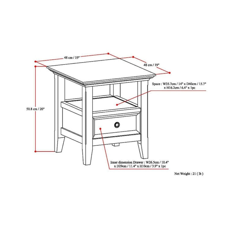 WYNDENHALL Halifax Table d'appoint carrée en bois massif de 48,26 cm – 48,26 cm de large