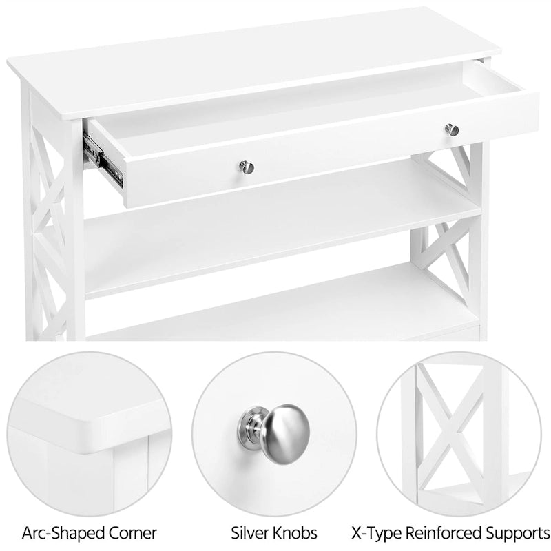 Console Yaheetech X Design avec 1 tiroir et 2 étagères ouvertes