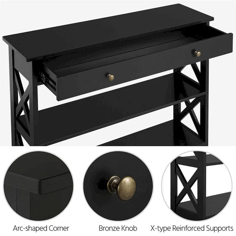 Console Yaheetech X Design avec 1 tiroir et 2 étagères ouvertes