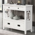 Table console de 36 po en pin de style rustique pour entrée de canapé avec 4 tiroirs et 1 étagère de rangement