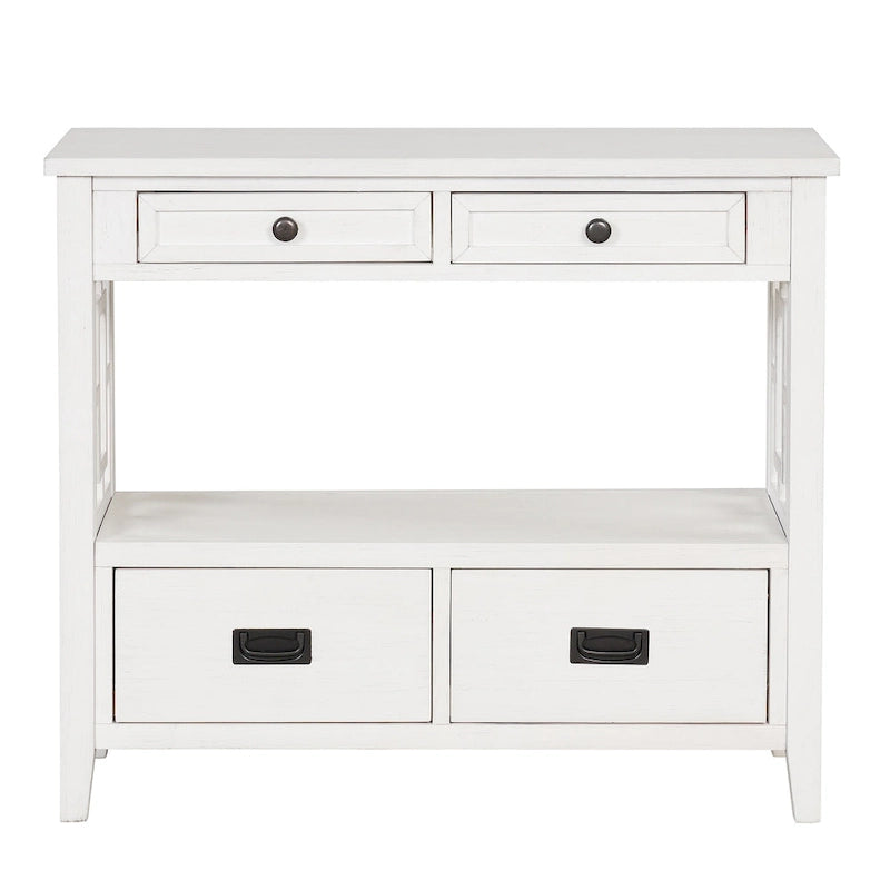 Table console de 36 po en pin de style rustique pour entrée de canapé avec 4 tiroirs et 1 étagère de rangement