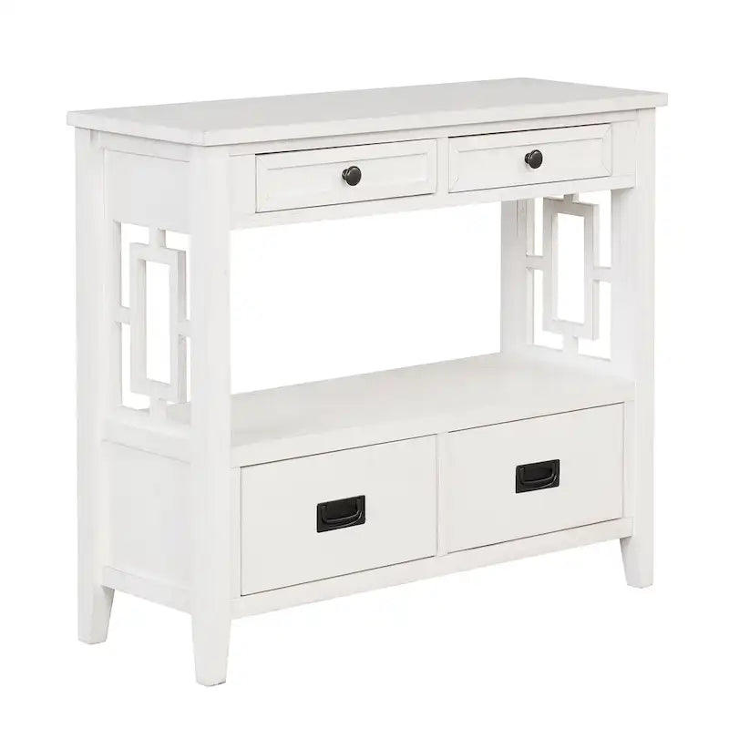 Table console de 36 po en pin de style rustique pour entrée de canapé avec 4 tiroirs et 1 étagère de rangement