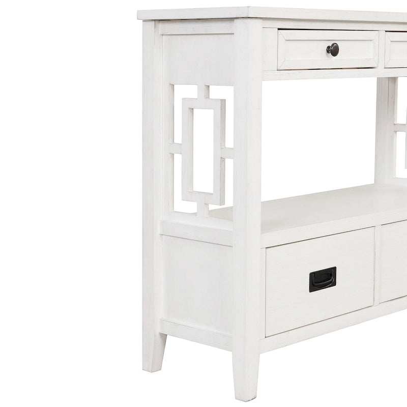 Table console de 36 po en pin de style rustique pour entrée de canapé avec 4 tiroirs et 1 étagère de rangement