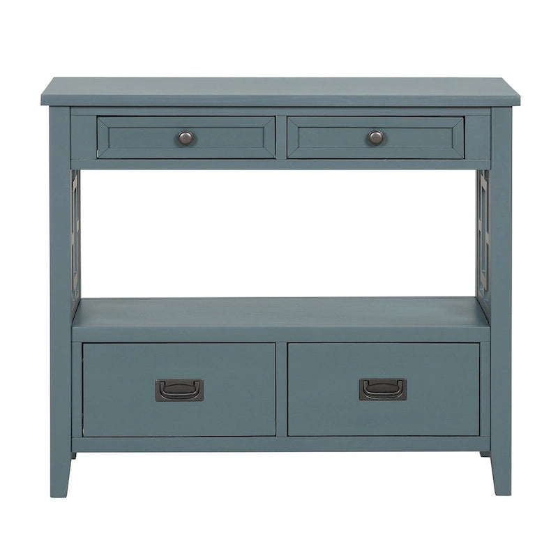 Table console de 36 po en pin de style rustique pour entrée de canapé avec 4 tiroirs et 1 étagère de rangement