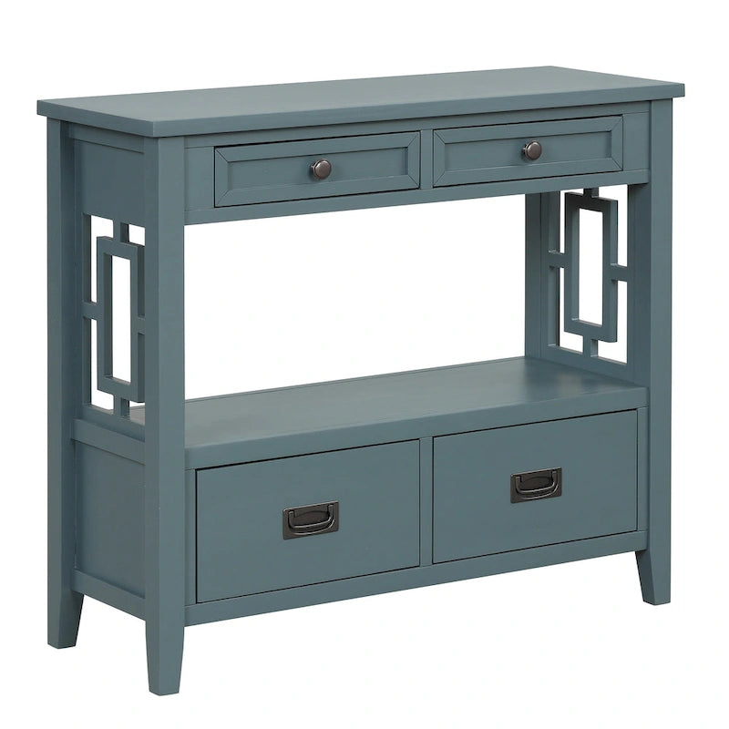 Table console de 36 po en pin de style rustique pour entrée de canapé avec 4 tiroirs et 1 étagère de rangement