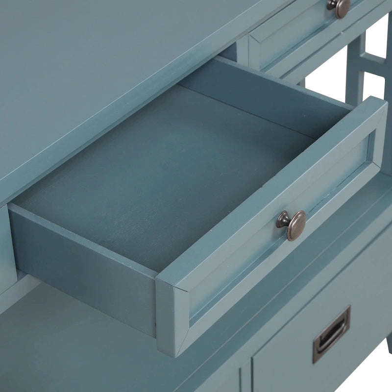 Table console de 36 po en pin de style rustique pour entrée de canapé avec 4 tiroirs et 1 étagère de rangement