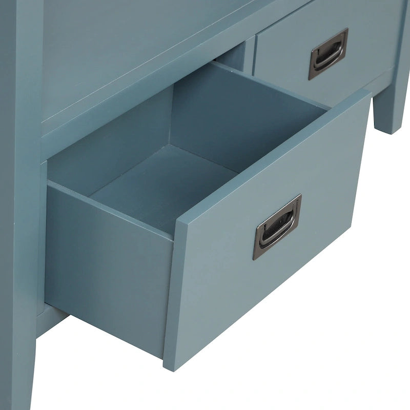 Table console de 36 po en pin de style rustique pour entrée de canapé avec 4 tiroirs et 1 étagère de rangement