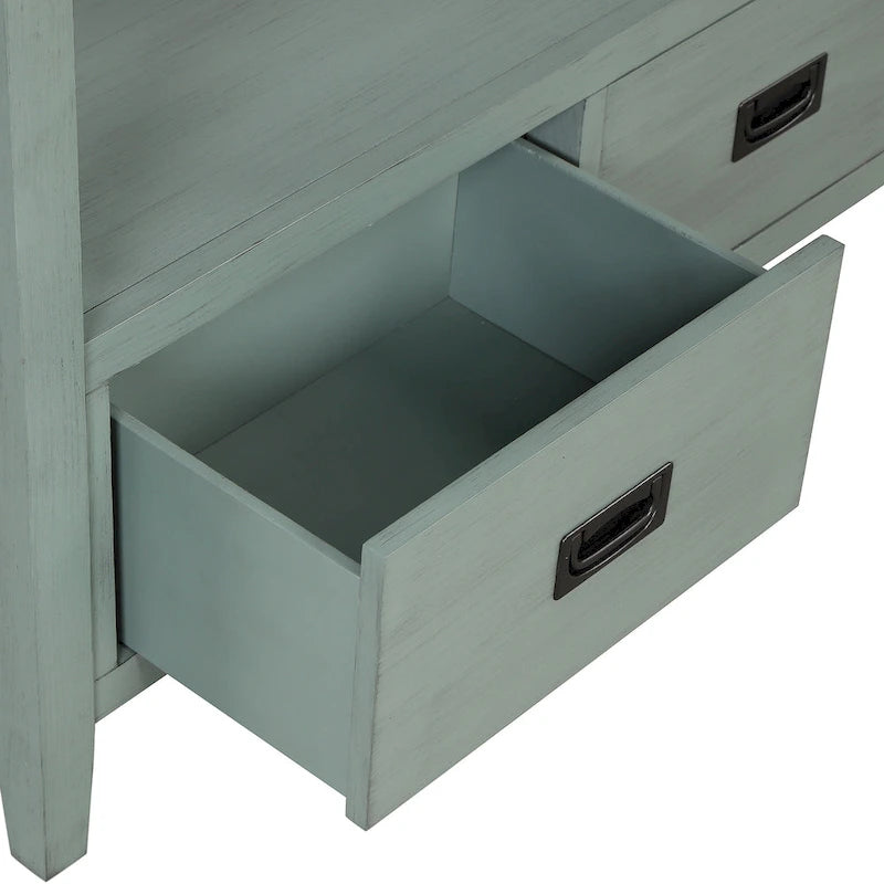 Table console de 36 po en pin de style rustique pour entrée de canapé avec 4 tiroirs et 1 étagère de rangement