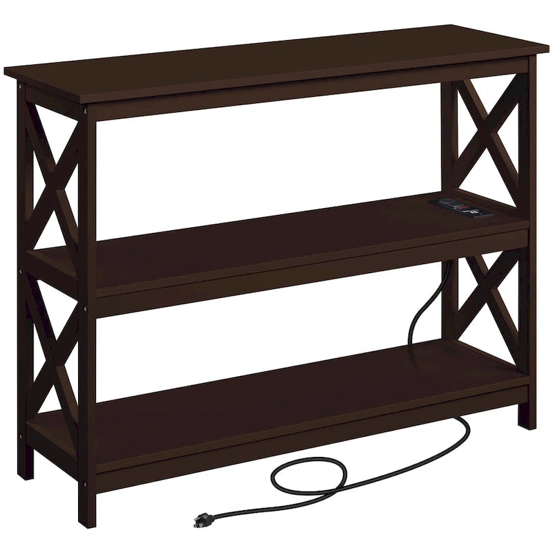 Yaheetech Table Console en Bois à 3 Niveaux avec Prise Électrique, Table d'Appoint de Canapé