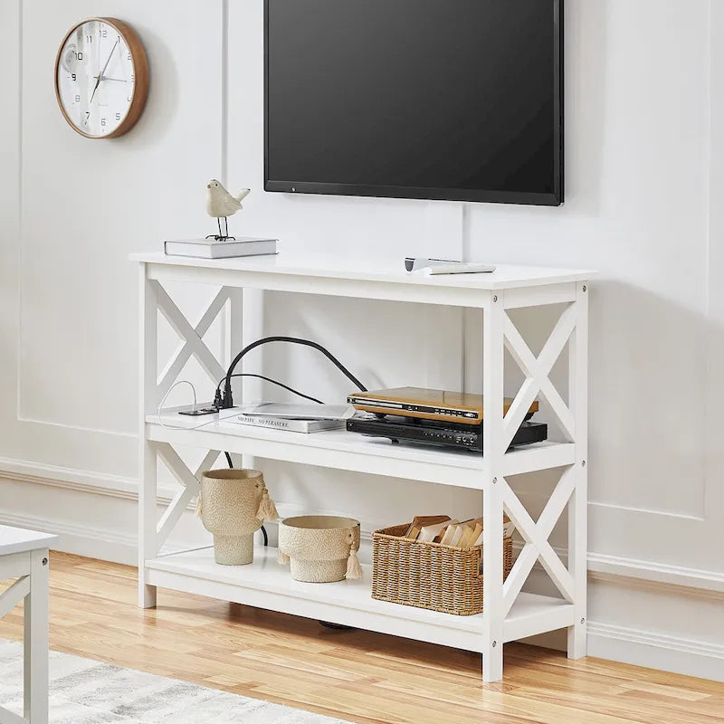 Yaheetech Table Console en Bois à 3 Niveaux avec Prise Électrique, Table d'Appoint de Canapé