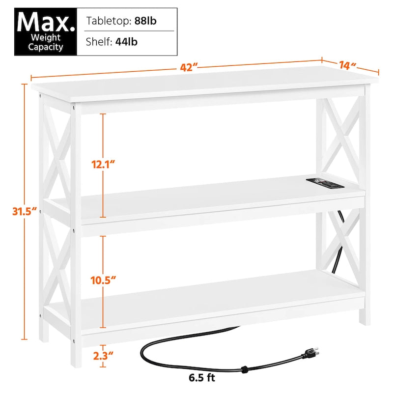 Yaheetech Table Console en Bois à 3 Niveaux avec Prise Électrique, Table d'Appoint de Canapé