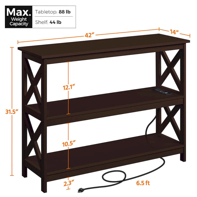 Yaheetech Table Console en Bois à 3 Niveaux avec Prise Électrique, Table d'Appoint de Canapé