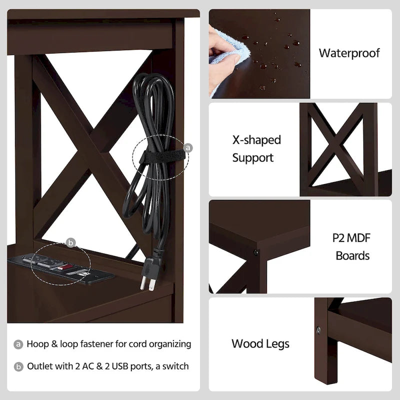 Yaheetech Table Console en Bois à 3 Niveaux avec Prise Électrique, Table d'Appoint de Canapé