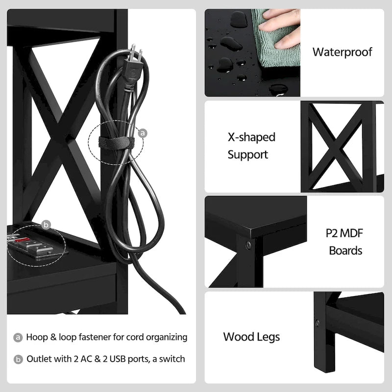 Yaheetech Table Console en Bois à 3 Niveaux avec Prise Électrique, Table d'Appoint de Canapé