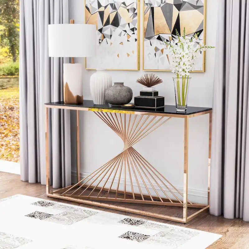 Table de canapé géométrique Limback Contemporary 47 pouces avec plateau en verre de Furniture of America