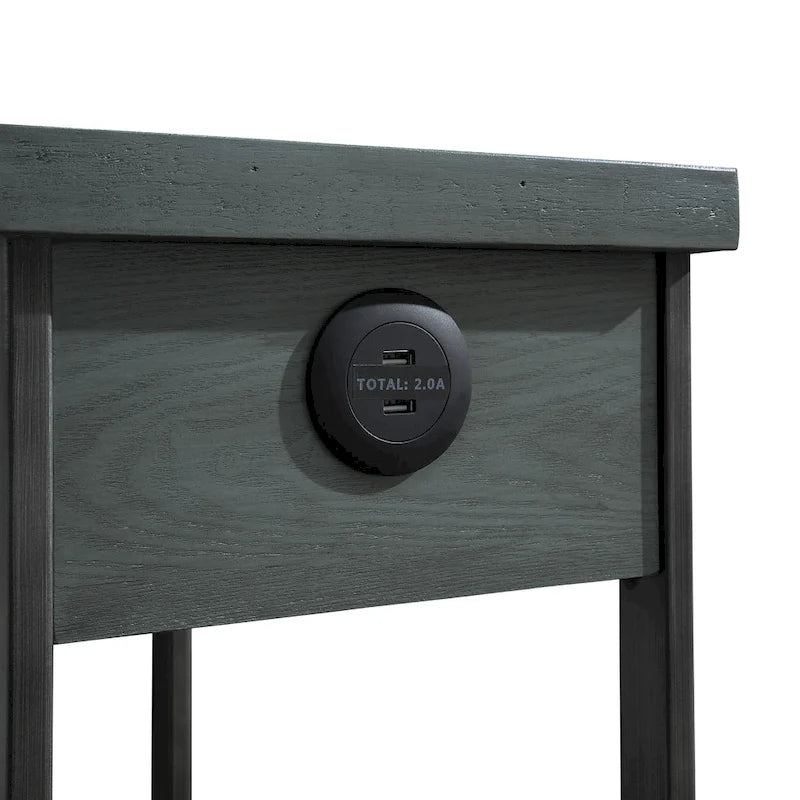 Table d'appoint compacte Hatfield Industrial de 12 pouces en métal avec 1 étagère, 1 tiroir et ports USB