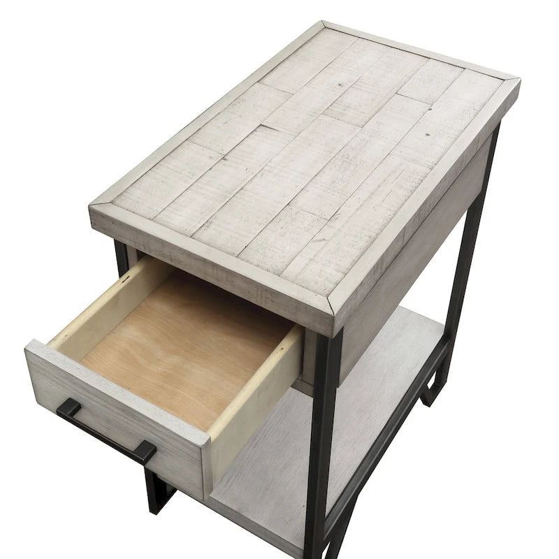 Table d'appoint compacte Hatfield Industrial de 12 pouces en métal avec 1 étagère, 1 tiroir et ports USB