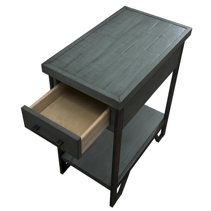 Table d'appoint compacte Hatfield Industrial de 12 pouces en métal avec 1 étagère, 1 tiroir et ports USB