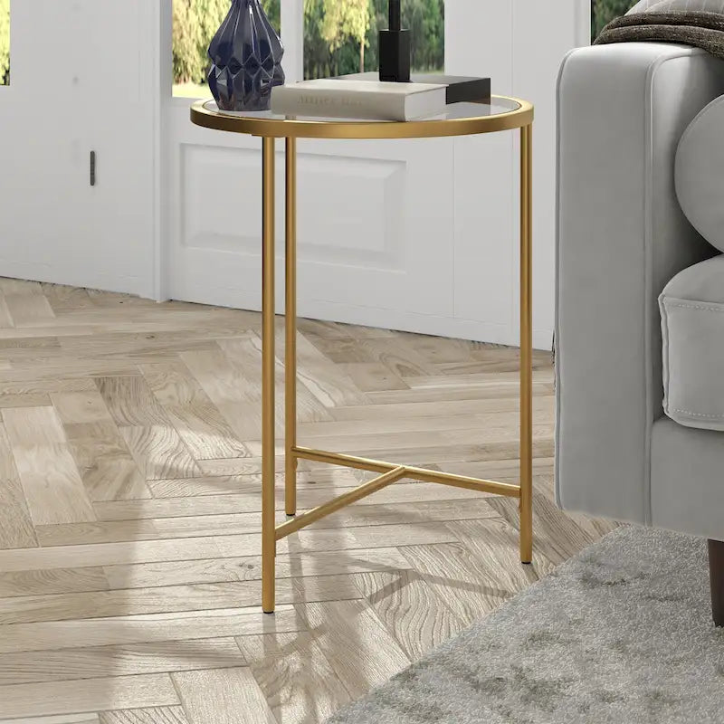 Table d'appoint ronde large Berenson 18 avec plateau en verre