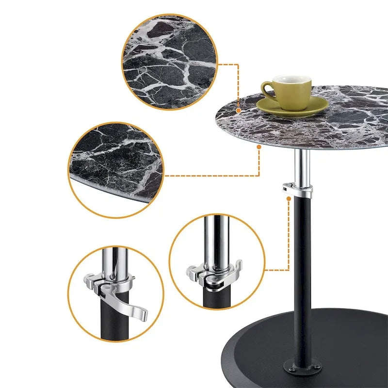 Table d'appoint avec plateau en marbre réglable en hauteur