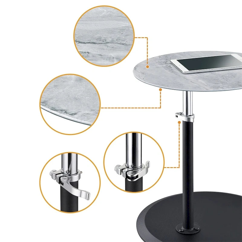 Table d'appoint avec plateau en marbre réglable en hauteur