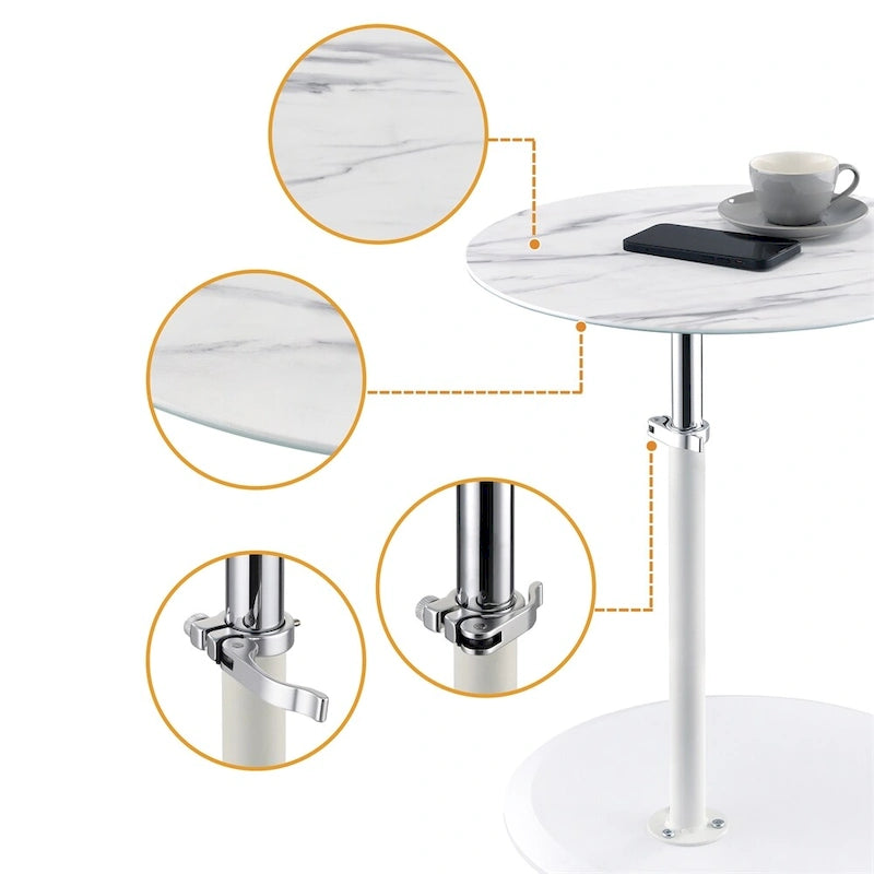 Table d'appoint avec plateau en marbre réglable en hauteur