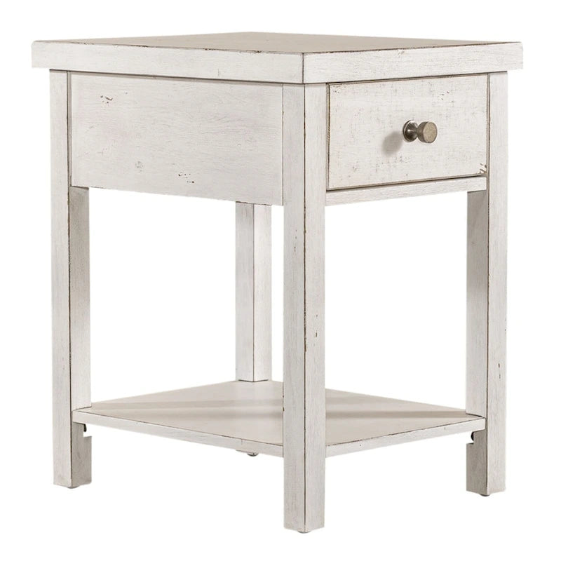 Table d'appoint en bois blanc de style ferme moderne avec tiroir