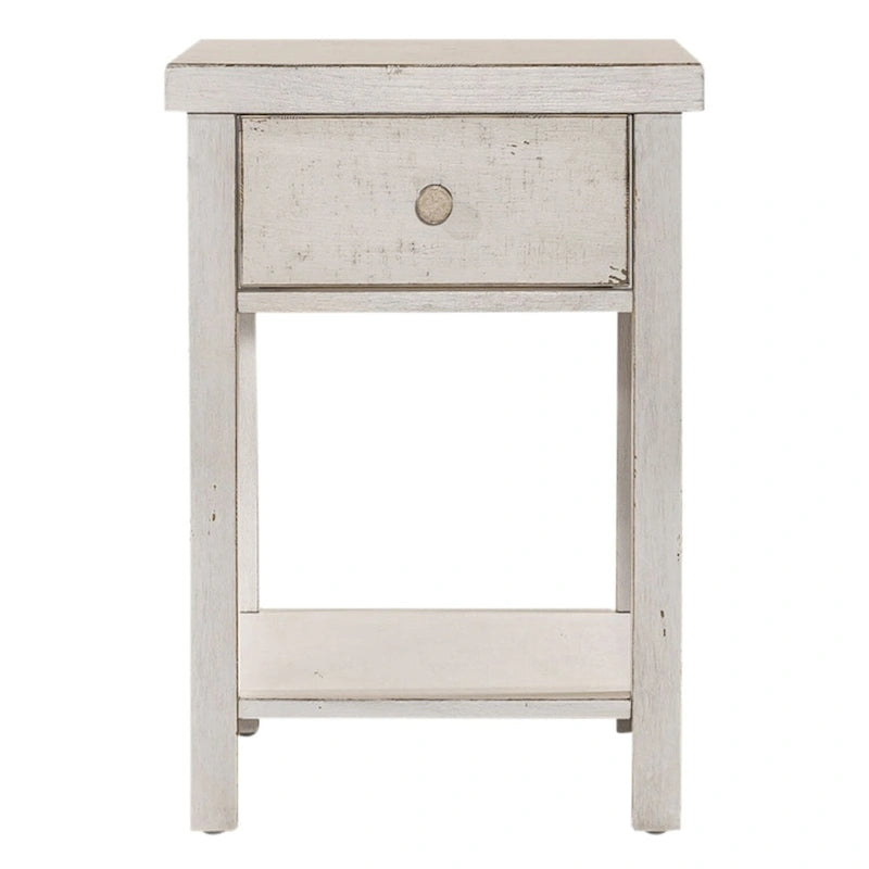 Table d'appoint en bois blanc de style ferme moderne avec tiroir