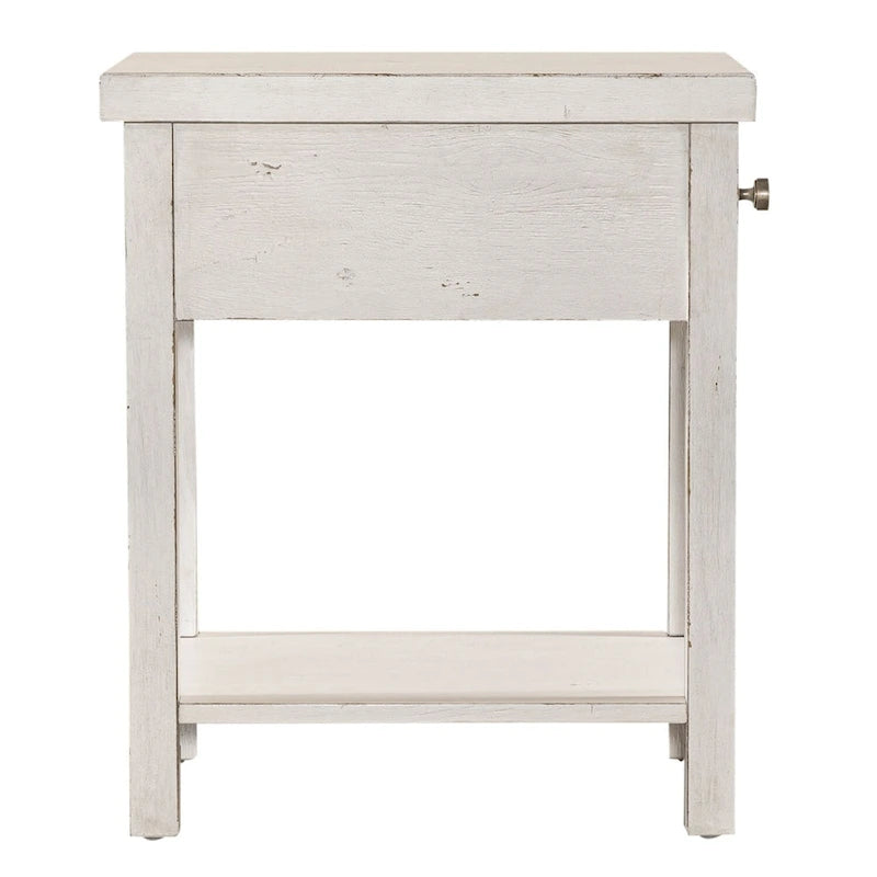 Table d'appoint en bois blanc de style ferme moderne avec tiroir