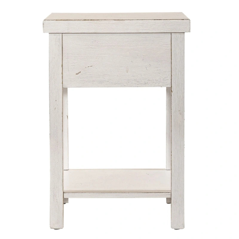 Table d'appoint en bois blanc de style ferme moderne avec tiroir