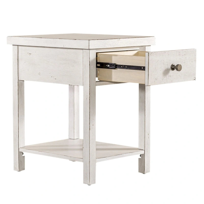 Table d'appoint en bois blanc de style ferme moderne avec tiroir