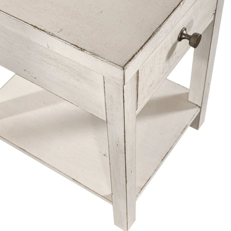 Table d'appoint en bois blanc de style ferme moderne avec tiroir