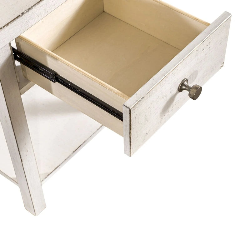 Table d'appoint en bois blanc de style ferme moderne avec tiroir