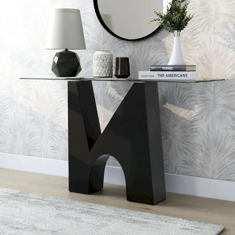 Console de table Noele moderne noire 48 pouces à plateau en verre par Furniture of America