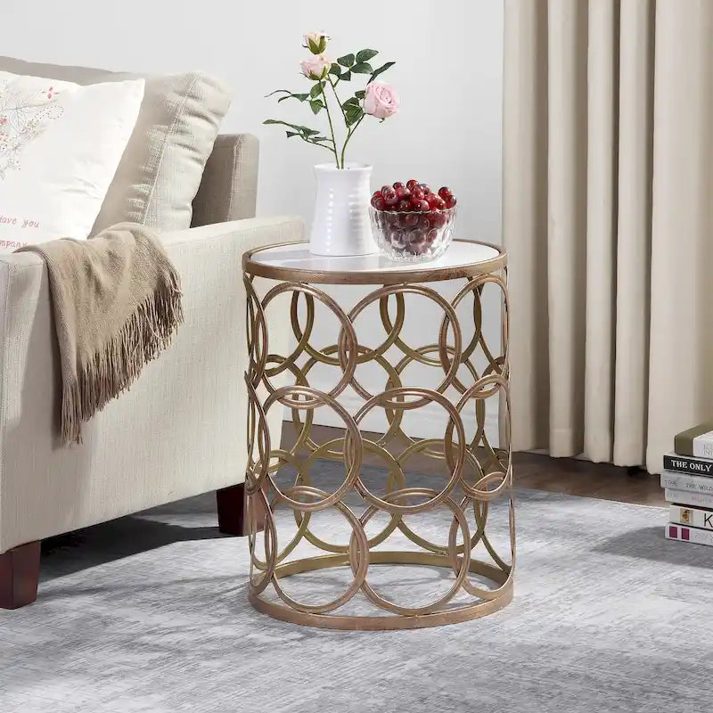 FirsTime & Co. Table Cercles Dorés, Fer, 16,75 x 16,75 x 22 po, Conception Américaine