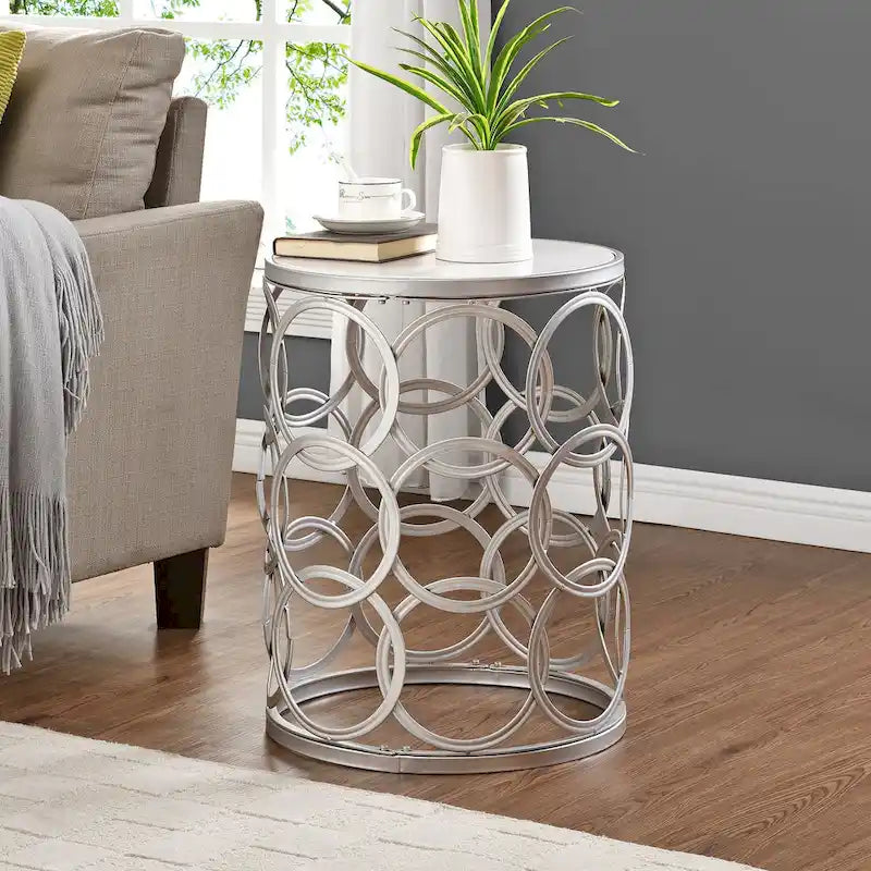 FirsTime & Co. Table Cercles Dorés, Fer, 16,75 x 16,75 x 22 po, Conception Américaine
