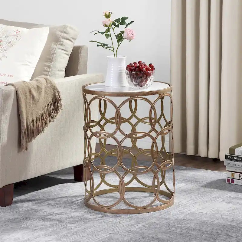 FirsTime & Co. Table Cercles Dorés, Fer, 16,75 x 16,75 x 22 po, Conception Américaine