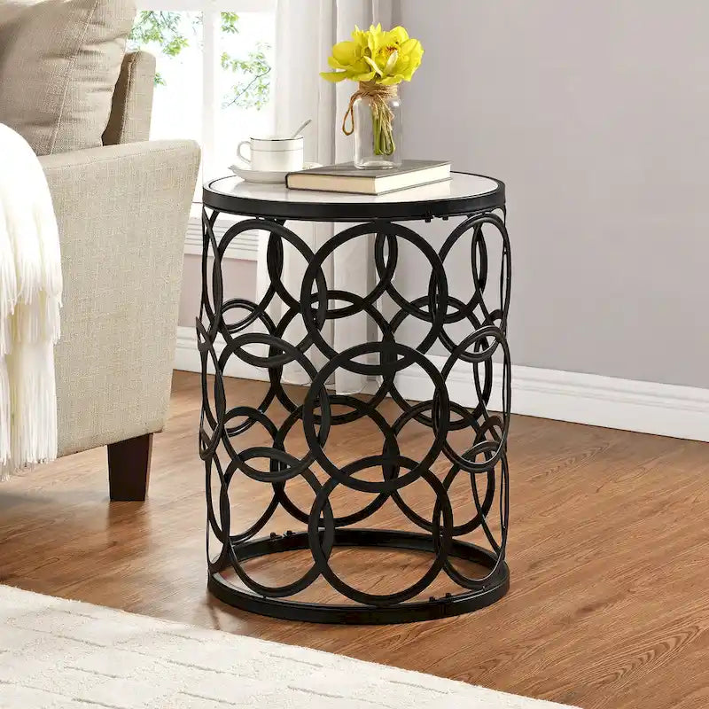 FirsTime & Co. Table Cercles Dorés, Fer, 16,75 x 16,75 x 22 po, Conception Américaine