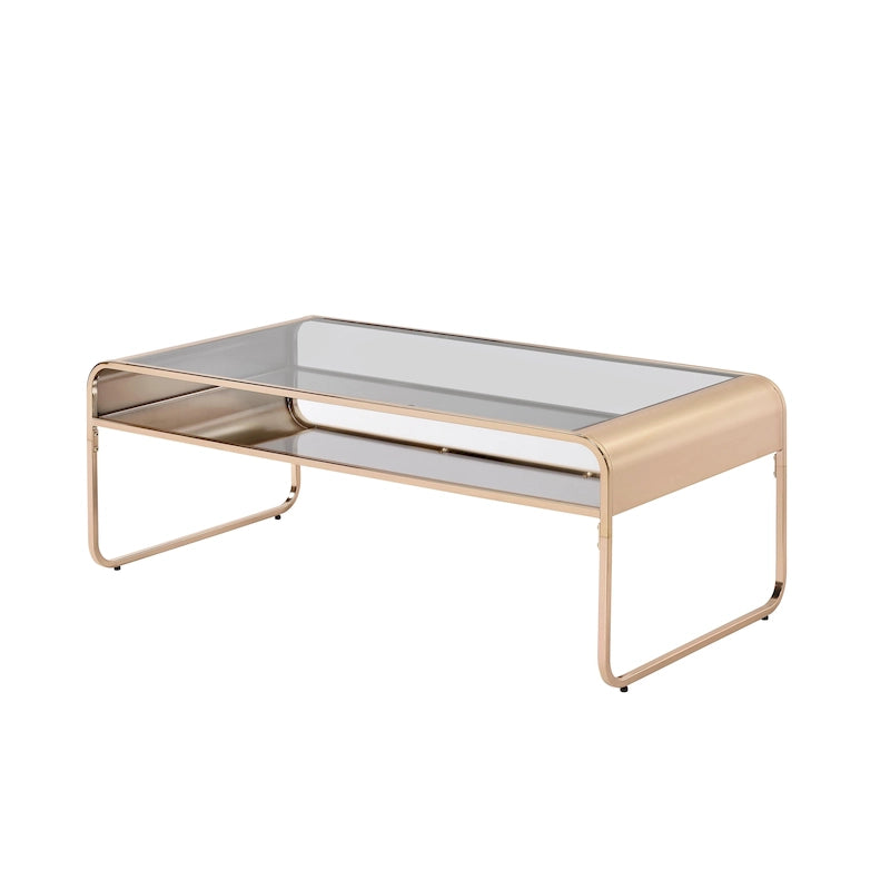 Table basse Watler Contemporary de 48 pouces avec plateau en verre et 1 étagère par Furniture of America
