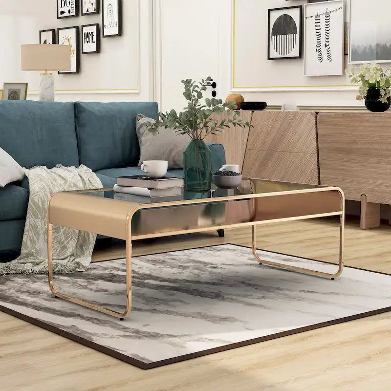 Table basse Watler Contemporary de 48 pouces avec plateau en verre et 1 étagère par Furniture of America