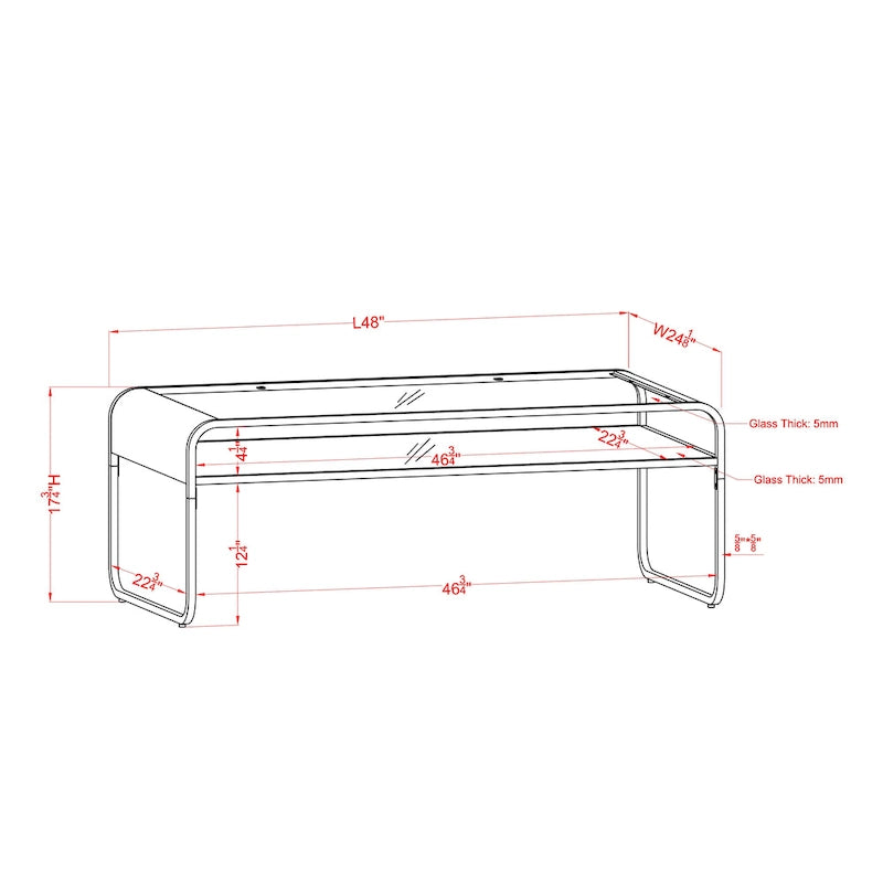 Table basse Watler Contemporary de 48 pouces avec plateau en verre et 1 étagère par Furniture of America