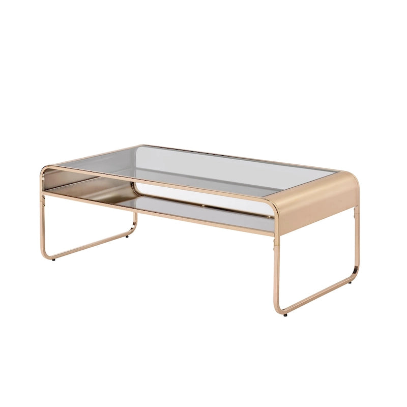 Table basse Watler Contemporary de 48 pouces avec plateau en verre et 1 étagère par Furniture of America