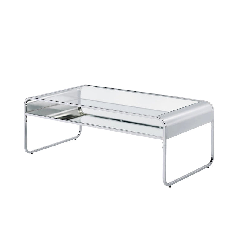 Table basse Watler Contemporary de 48 pouces avec plateau en verre et 1 étagère par Furniture of America