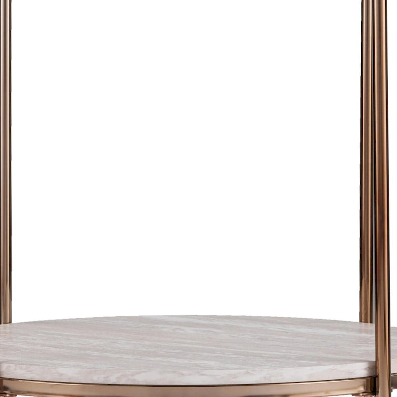 HomeRoots 24 Table d'appoint ronde en faux marbre champagne et fer avec étagère - 22x22x24.25